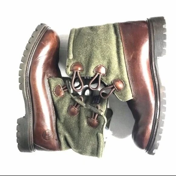 Timberland Brown Leather/Cloth Boots Toggle Closure Men’s Size 10.5 M Leather Bo - Picture 1 of 7